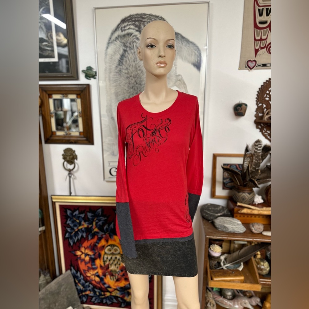 Y2K Fox 🦊 Crimson & Charcoal Grey Long Sleeve